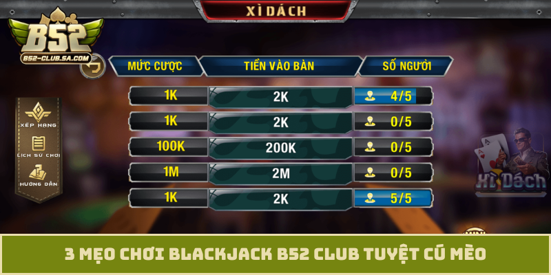 3 mẹo chơi Blackjack B52 Club tuyệt cú mèo