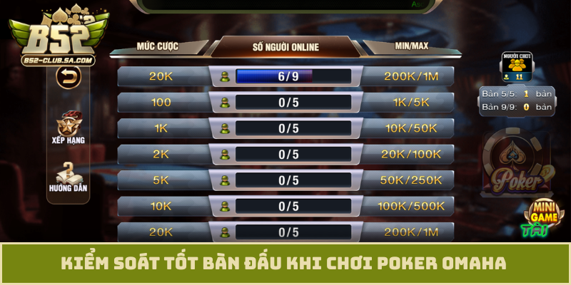 Kiểm soát tốt bàn đấu khi chơi Poker Omaha 