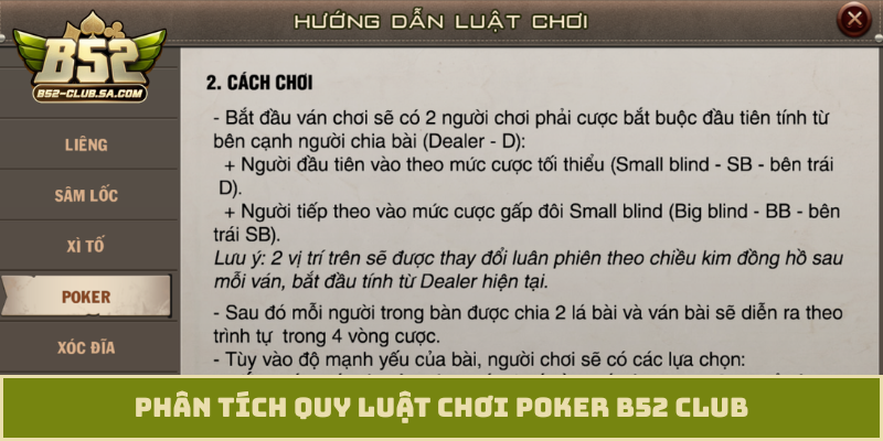 Phân tích quy luật chơi Poker B52 Club