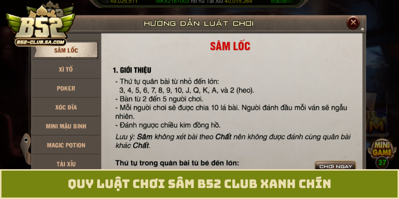Quy luật chơi Sâm B52 Club xanh chín